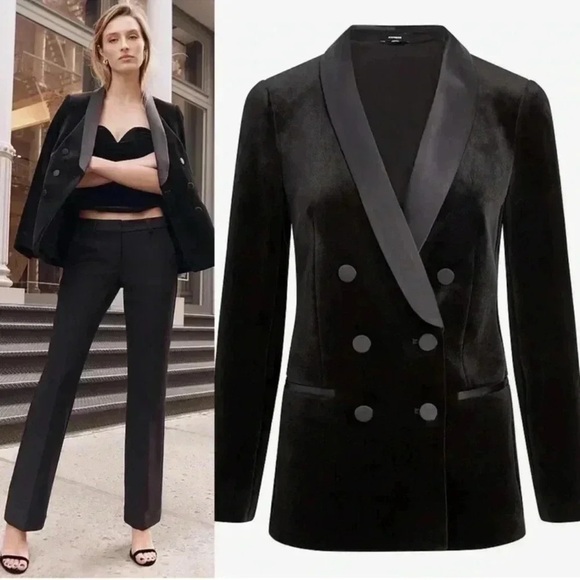 Express Black Velvet and Satin Blazer - Picture 2 of 9